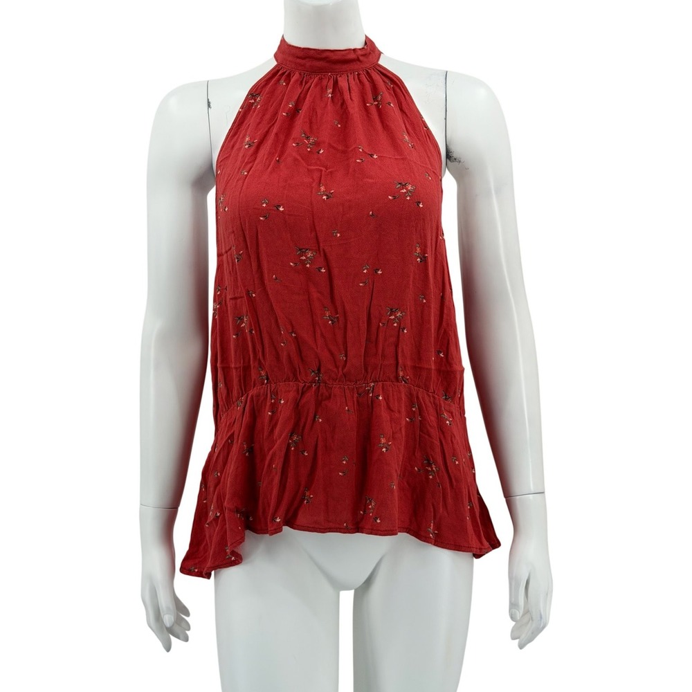 American Eagle Top Womens XXL Rust Orange Ditsy Floral Halter Peplum Boho Summer